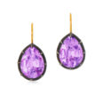 Pear Shape Amethyst Silver topped Gold Collet Drop Earrings Signed Fred Leighton, Style E-1099FL-0-AME-SVGO