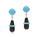 Turquoise and Black Jade Pendant Earrings, Serial FL42538