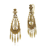 Antique 14K Yellow Gold Fringe Pendant Earrings, Serial FL43051