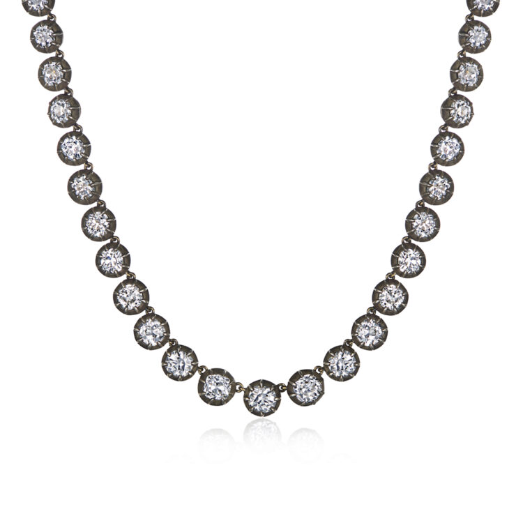 Signed Fred Leighton White Topaz Cushion Collet Semi-Rivière